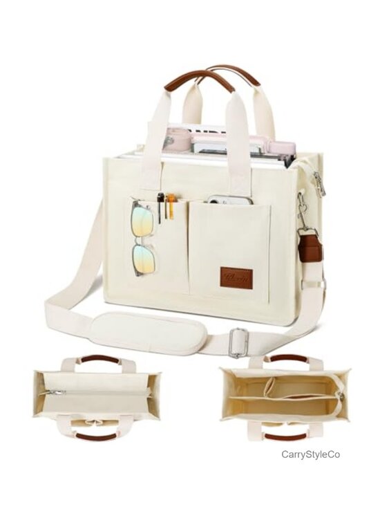Handbags - Large Canvas Tote Bag Zipper Compartments Crossbody Work Messenger